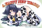  2009 animal_ears animal_print bell bell_collar breasts chinese_zodiac collar cow_bell cow_ears cow_girl cow_print elbow_gloves gloves horns kawana_misaki large_breasts new_year one solo thighhighs yamu_(reverse_noise) year_of_the_ox 
