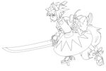  animal_ears bad_id bad_pixiv_id geta greyscale hat highres inubashiri_momiji marujin monochrome shield short_hair solo sword tail tengu-geta tokin_hat touhou weapon wolf_ears wolf_tail 