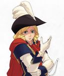  blonde_hair blue_eyes cape drill_hair feathers gloves hands hat minami_(yuumi_kirio) musketeer original solo 