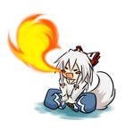  bow fire fujiwara_no_mokou hair_bow if_they_mated indian_style kamishirasawa_keine makoto_jon ribbon sitting solo tail touhou white_hair 