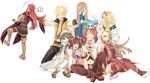  5boys anise_tatlin asch blonde_hair blue_eyes brown_eyes brown_hair elbow_gloves fleeing glasses gloves green_eyes green_hair guy_cecil hair_tubes hairband ion jade_curtiss long_hair luke_fon_fabre mieu miho_(mi) multiple_boys multiple_girls natalia_luzu_kimlasca_lanvaldear pulling red_hair short_hair sidelocks smile surcoat tales_of_(series) tales_of_the_abyss tear_grants yellow_neckwear 