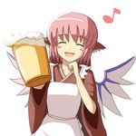  alcohol animal_ears apron bad_id bad_pixiv_id beer closed_eyes froth japanese_clothes lowres mystia_lorelei okamisty phantom2071 pink_hair short_hair smile solo touhou wings 