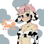  2009 animal_ears animal_print copyright_request cow_ears cow_print horns new_year solo tamamura_chroe 