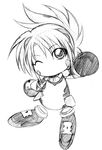  chibi greyscale hagane_soushi lowres lyrical_nanoha mahou_shoujo_lyrical_nanoha_strikers monochrome numbers_(nanoha) parody rayman short_hair sketch solo traditional_media wendi_(nanoha) 