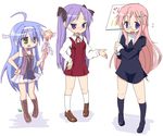  ahoge aoba_tsugumi aoba_tsugumi_(cosplay) bad_id bad_pixiv_id blue_eyes blue_hair collaboration cosplay glasses green_eyes hair_ribbon hair_tubes hand_on_hip hiiragi_kagami ikkyuu izumi_konata kakifly kannagi kneehighs long_hair lucky_star mole mole_under_eye multiple_girls nagi nagi_(cosplay) oekaki open_mouth pink_hair purple_eyes purple_hair ribbon school_uniform socks takara_miyuki tareme tsurime twintails very_long_hair zange zange_(cosplay) 