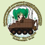  blush bucket chibi commentary_request cyrillic green_hair kisume lowres mecha_request military ranguage russian sakurato_tsuguhi solo touhou twintails 