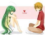  1girl brown_hair closed_eyes collar green_hair heart inukami! kawahira_keita long_hair saihara short_hair youko_(inukami) 