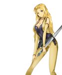  azuuri bad_id bad_pixiv_id blonde_hair breasts celes_chere cleavage collar detached_sleeves final_fantasy final_fantasy_vi gloves highres large_breasts legs long_hair one_eye_closed solo sword thighs vest weapon yellow_eyes 