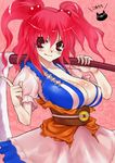  blush breasts cleavage izumi_(walnov) large_breasts onozuka_komachi red_eyes red_hair scythe smile solo touhou 