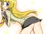  ashford_academy_uniform ass bad_id bad_pixiv_id blonde_hair blush book code_geass long_hair looking_back maruki_(punchiki) monica_kruszewski no_panties purple_eyes school_uniform skirt solo upskirt 