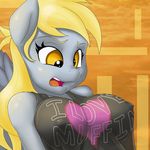  anthro anthrofied big_breasts blonde_hair breasts breathing clothing cross-eyed derpy_hooves_(mlp) equine female friendship_is_magic gown hair horse mammal my_little_pony orange_background pegasus plain_background pony seethrough shirt solo swissleo swissleos wings 