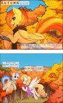  autumn blonde_hair blue_hair brown_eyes camoflauge cutie_mark dialog english_text equine female feral flying forest friendship_is_magic hair horse mammal my_little_pony orange_hair outside pegasus pony scarf spitfire_(mlp) spittfire surprise_(mlp) sweater text tree two_tone_hair wings wonderbolts_(mlp) 