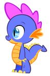  blue_eyes blue_scales dragon durpy friendship_is_magic male my_little_pony orange_scales plain_background purple_spines spike_(mlp) yellow_claws yellow_spines young 