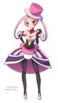  bare_shoulders brown_eyes dress elbow_gloves gloves hat kanya_pyi lajournee_(pokemon) pantyhose pink_hair poke_ball pokemon pokemon_(game) pokemon_xy solo top_hat twintails 