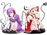  blonde_hair crossover dress fate/stay_night fate_(series) flandre_scarlet hair_ribbon hat mary_janes matou_sakura multiple_girls neko_kuriya purple_eyes purple_hair red_eyes ribbon shoes touhou wings 