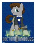  antares67 blue_eyes bow_tie brown_hair clothing cutie_mark doctor_whooves_(mlp) english_text equine female feral friendship_is_magic fur grey_fur hair horse male mammal my_little_pony open_mouth pony smile solo sonic_screwdriver suit text 