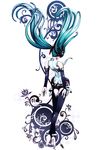  back barefoot detached_sleeves floating full_body green_hair hatsune_miku hatsune_miku_(append) headphones highres legs long_hair multicolored_hair necktie official_art simple_background solo torigoe_takumi twintails very_long_hair vocaloid vocaloid_append white_background 