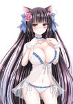  animal_ears babydoll black_hair blush breasts brown_eyes cat_ears choker cleavage flower hair_flower hair_ornament hair_ribbon itsumoto_hiroharu large_breasts long_hair original panties ribbon side-tie_panties simple_background solo underwear underwear_only very_long_hair white_panties wrist_cuffs 