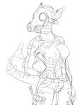  armor breasts cargo_shorts female fish gas_mask invalid_tag living_armor marine monochrome muscles muscular_female original_character pose shark solidshift_vi superhero superheroine tiger_shark unconvincing_armor 