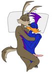 bed black_nose blue_body brown_fur canine couple coyote cuddling duo erection eyes_closed feathers fur gay gripping holding hug interspecies loonatics_unleashed looney_tunes love male mammal nude penis pillow pose purple_body rev_runner roadrunner romantic sex sleeping spooning tech_e_coyote warner_brothers 