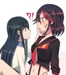  2girls aoki_shizumi bad_id bad_pixiv_id black_hair blood blue_eyes blush child injury kill_la_kill kiryuuin_satsuki long_hair lowres matoi_ryuuko midriff multicolored_hair multiple_girls navel open_mouth school_uniform senketsu serafuku short_hair suspenders sweatdrop time_paradox two-tone_hair wiping_face younger 