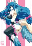  blue_hair bow breasts clothed clothing cyan eye_patch eyewear female hair lapres lingerie long_hair looking_at_viewer solo 