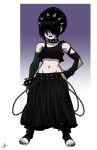  1girl avatar_the_last_airbender barefoot black_hair black_lips chains choker dress gloves goth gothic hair_over_eyes liefeldian_abomination spikes toph_bei_fong 