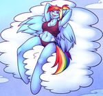  anthro anthrofied big_breasts breasts clothed clothing cloud cutie_mark equine female friendship_is_magic hair horse looking_at_viewer mammal multi-colored_hair my_little_pony navel one_eye_closed pegasus pink_eyes pony rainbow_dash_(mlp) rainbow_hair sheela skimpy smile solo tongue tongue_out wings 