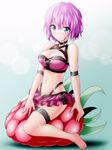  barefoot blue_eyes breasts cleavage food fruit highres kayama_kenji large_breasts purple_hair raspberry raspberry_sakikawa ring_dream short_hair skirt smile solo sports_bra wrestling_outfit 