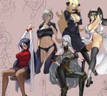  abs ahoge angel_(kof) armpits ass bare_shoulders black_hair black_legwear black_panties blonde_hair boots breast_hold breasts chaps cleavage collage covered_nipples cropped_jacket crossed_arms crossover detached_sleeves eu03 fingerless_gloves glasses gloves hair_ornament hair_over_one_eye hairclip huge_breasts iroha_(samurai_spirits) jacket jewelry justice_gakuen knee_boots knee_pads labcoat leather leather_jacket leotard long_hair maid_headdress midriff military military_uniform minazuki_kyouko multiple_crossover multiple_girls navel necklace one_eye_closed pale_skin panties pantyhose pencil_skirt pendant pokemon pokemon_(game) pokemon_dppt red-framed_eyewear ribbed_sweater samurai_spirits sandals selvaria_bles semi-rimless_eyewear senjou_no_valkyria senjou_no_valkyria_1 shiritsu_justice_gakuen shirona_(pokemon) short_hair sideboob silver_hair skirt smile sweater the_king_of_fighters thighhighs toned under-rim_eyewear underwear uniform very_long_hair white_hair work_in_progress 