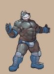  abs anthro barazoku biceps big_muscles black_nipples black_nose boots bulge canine dog elbow_pads fighting_stance fingerless_gloves footwear front fur gloves great_dane grey_background grey_eyes grey_fur hound_(character) knee_boots knee_pads laced_boots lacing male mammal muscles naughty_face navel nipples overweight pecs plain_background pose redic-nomad shoes simple_background solo standing thick_thighs topless underwear wrestler 