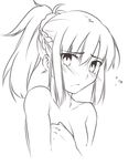  blush braid covering covering_breasts fate/apocrypha fate_(series) french_braid greyscale long_hair lowres monochrome mordred_(fate) mordred_(fate)_(all) nude ponytail scrunchie sketch solo tusia 