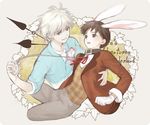  alice_in_wonderland animal_ears apfelbonbon brown_eyes brown_hair bunny_ears bunnyboy collar cosplay grey_hair ikari_shinji leash male_focus multiple_boys nagisa_kaworu neon_genesis_evangelion red_eyes ribbon school_uniform white_rabbit white_rabbit_(cosplay) 