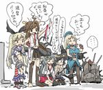  atago_(kantai_collection) black_panties blonde_hair bow brown_eyes brown_hair double_bun eating elbow_gloves glasses gloves hair_bow hair_ornament hairband haruna_(kantai_collection) ise_(kantai_collection) kantai_collection kirishima_(kantai_collection) kongou_(kantai_collection) long_hair microskirt military_jacket multiple_girls nontraditional_miko ohyo panties pantyhose rensouhou-chan shimakaze_(kantai_collection) skirt smile torn_clothes torn_legwear translated underwear 