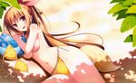  beach bikini blush cube kanekiyo_miwa kurano-kunchi_no_futago_jijou kurano_mikoto long_hair orange_hair ponytail swimsuit tail topless 