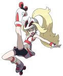  1girl armpits blonde_hair blue_eyes gym_leader helmet highres kneepits knees koruni_(pokemon) nintendo official_art pokemon pokemon_(game) pokemon_xy roller_skates skates solo two_side_up 