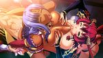  2girls breast_sucking breasts censored cum dark_skin demon_girl game_cg horns huge_breasts kyonyuu_fantasy kyonyuu_fantasy_gaiden_2 multiple_girls sereburia sex shamsiel succubus two_nipples_one_mouth waffle 