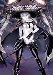  absurdres atoshi bodysuit breasts cape covered_navel gloves highres kantai_collection long_hair looking_at_viewer medium_breasts monster pale_skin scepter shinkaisei-kan silver_eyes silver_hair solo staff thighhighs wo-class_aircraft_carrier 