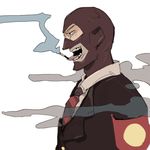  22_(tak_ja) armband bad_id bad_pixiv_id balaclava beta_spy cigarette formal lowres male_focus necktie open_mouth profile simple_background smoke smoking solo suit team_fortress_2 the_spy tongue white_background 