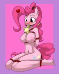  anthro anthrofied ball_gag bdsm big_breasts blue_eyes bondage bound breasts candy cutie_mark equine female friendship_is_magic gag hair hi_res hindpaw horse ice_cream kloudmutt my_little_pony navel nipples nude paws pink_hair pink_nipples pink_skin pinkie_pie_(mlp) pony smile solo 