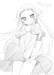  belfraw_martini blush character_name greyscale long_hair looking_at_viewer monochrome open_mouth peko simple_background sketch solo summon_night summon_night_3 white_background 