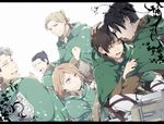  5boys auruo_bossard black_hair blonde_hair brown_hair cape erd_gin eren_yeager ghost gunter_shulz kiragera levi_(shingeki_no_kyojin) multiple_boys paradis_military_uniform petra_ral shingeki_no_kyojin tears three-dimensional_maneuver_gear 