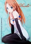  braid character_name cosmic_break green_eyes official_art orange_hair pantyhose rouche sitting solo twin_braids wakaba 