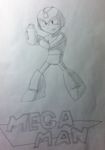  derp english_text fail looking_at_viewer male mega_man_(character) mega_man_(series) not_furry plain_background pose shading sketch smile solo standing text weapon white_background why 