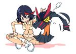  black_hair blue_eyes crying kill_la_kill living_clothes matoi_ryuuko me_(mikannu) multicolored_hair navel orange_shirt pajamas red_hair senketsu shirt short_hair smile tears two-tone_hair 