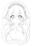  3: blush breast_mousepad breasts character_name cleavage greyscale headphones large_breasts looking_at_viewer monochrome mousepad nitroplus peko simple_background sketch solo super_sonico white_background 