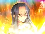  2girls black_hair blush breasts fire game_cg glasses hikage_eiji koihime_musou large_breasts multiple_girls shuuyu 