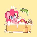  bath bathtub blue_eyes chibi chubby cute equine female feral friendship_is_magic fur gummy_(mlp) hair horse lifeloser long_hair male mammal my_little_pony open_mouth pink_fur pink_hair pinkie_pie_(mlp) plain_background pony purple_eyes reptile rubber_duck scalie scrub_brush smile tongue water 