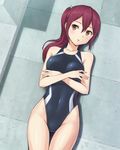  competition_swimsuit free! hashi highleg highleg_swimsuit long_hair lying matsuoka_gou one-piece_swimsuit ponytail red_eyes red_hair swimsuit 