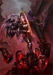  adepta_sororitas armor building dismemberment escargot1989 monster pillar short_hair skull sword warhammer_40k weapon white_hair wings 